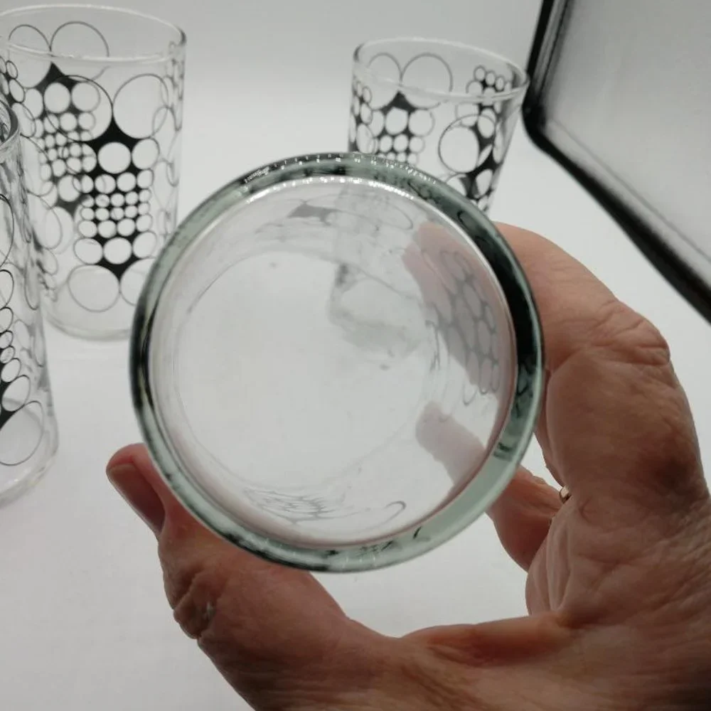 Mid Century Modern Clear w/Outlined Black Circles Libbey Juice Glass